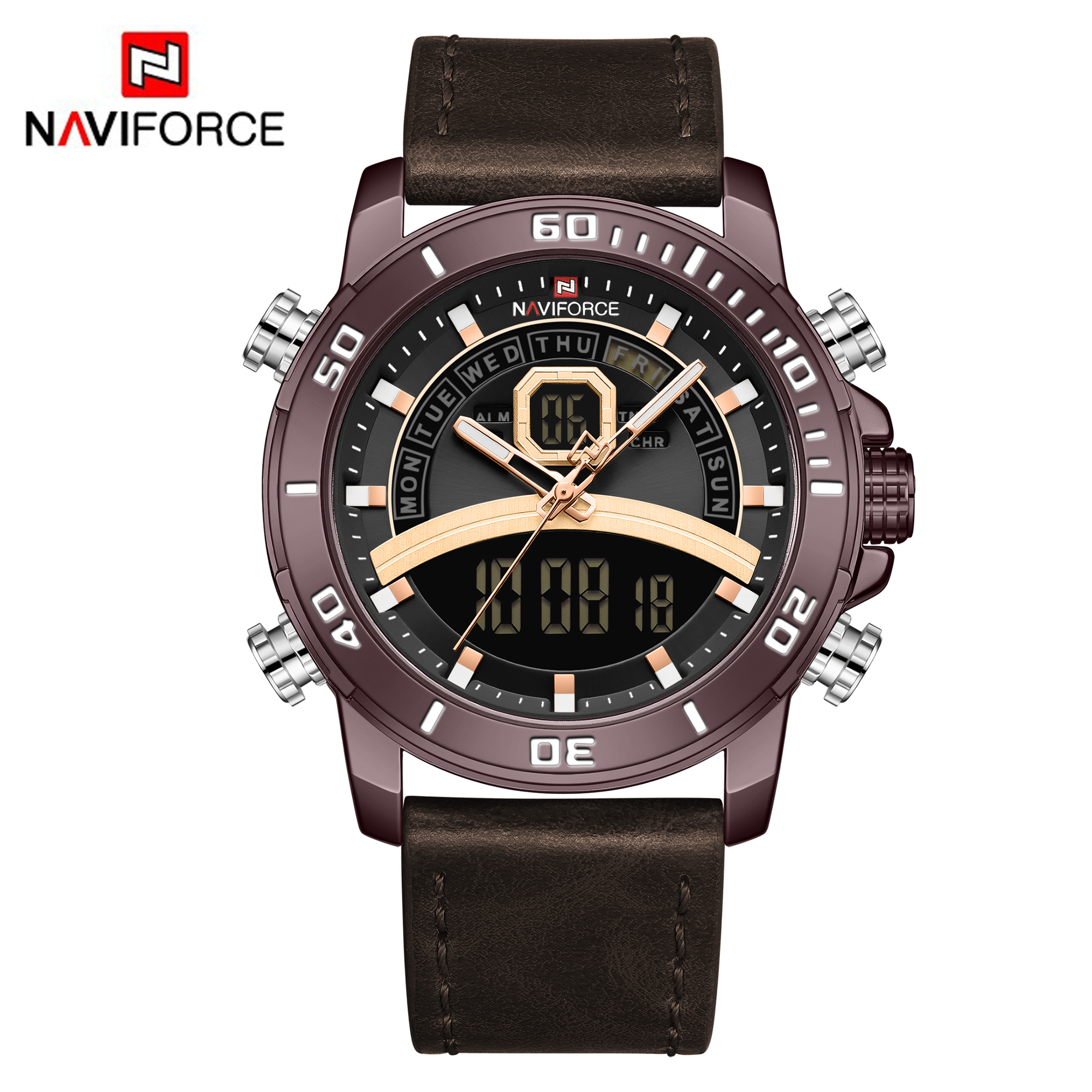 ساعت مچی مردانه نیوی فورس مدل naviforce 9181 چرم کافی