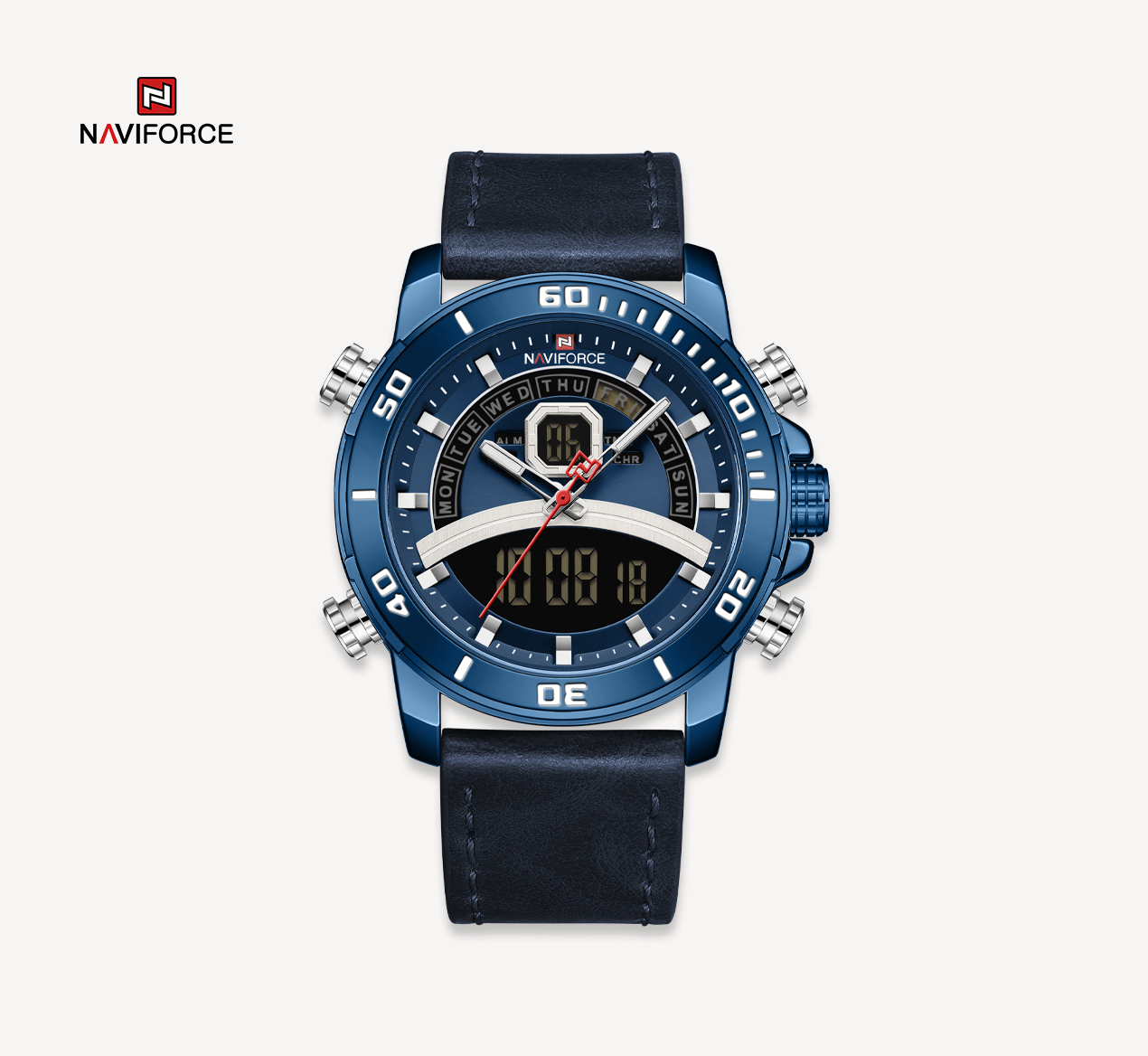 ساعت مچی مردانه نیوی فورس مدل naviforce 9181 چرم آبی