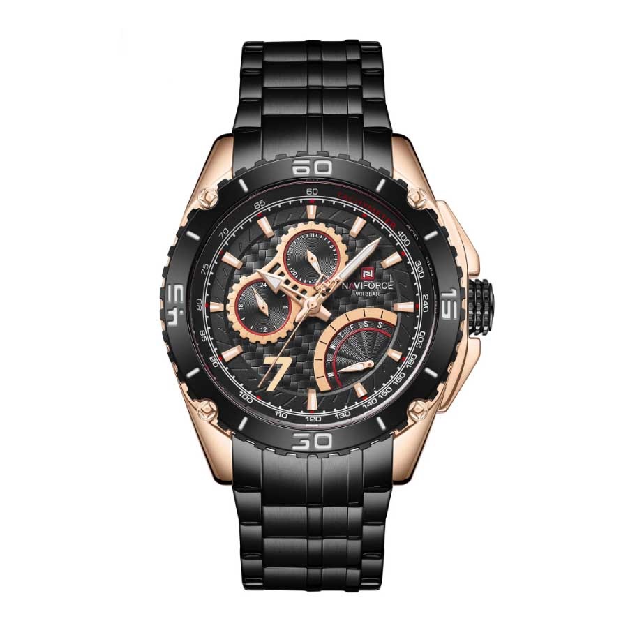 ساعت مچی مردانه نیوی فورس مدل naviforce 9183 مشکی رزگلد