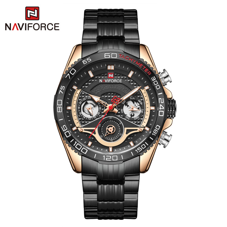 ساعت مچی مردانه نیوی فورس مدل naviforce 9185 رزگلد مشکی