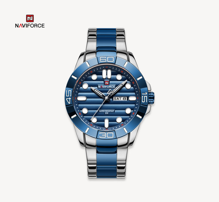 ساعت مچی مردانه نیوی فورس مدل naviforce 9198 نقره ای آبی