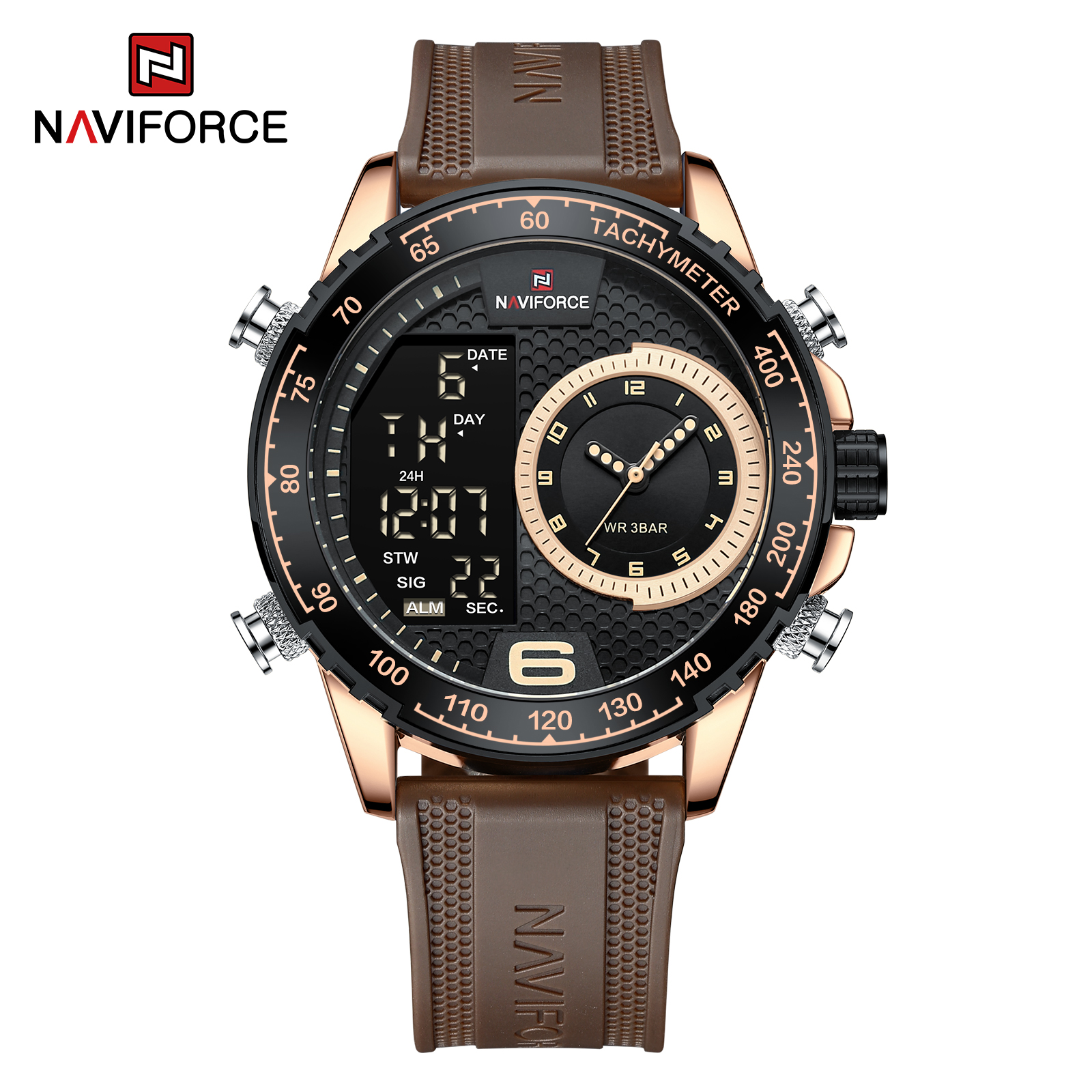 ساعت مچی مردانه نیوی فورس سیلیکونی مدل naviforce 9199 قهوه ای