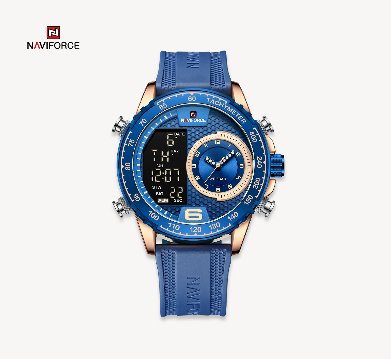 ساعت مچی مردانه نیوی فورس سیلیکونی مدل naviforce 9199 آبی