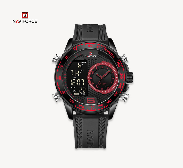 ساعت مچی مردانه نیوی فورس سیلیکونی مدل naviforce 9199 مشکی قرمز
