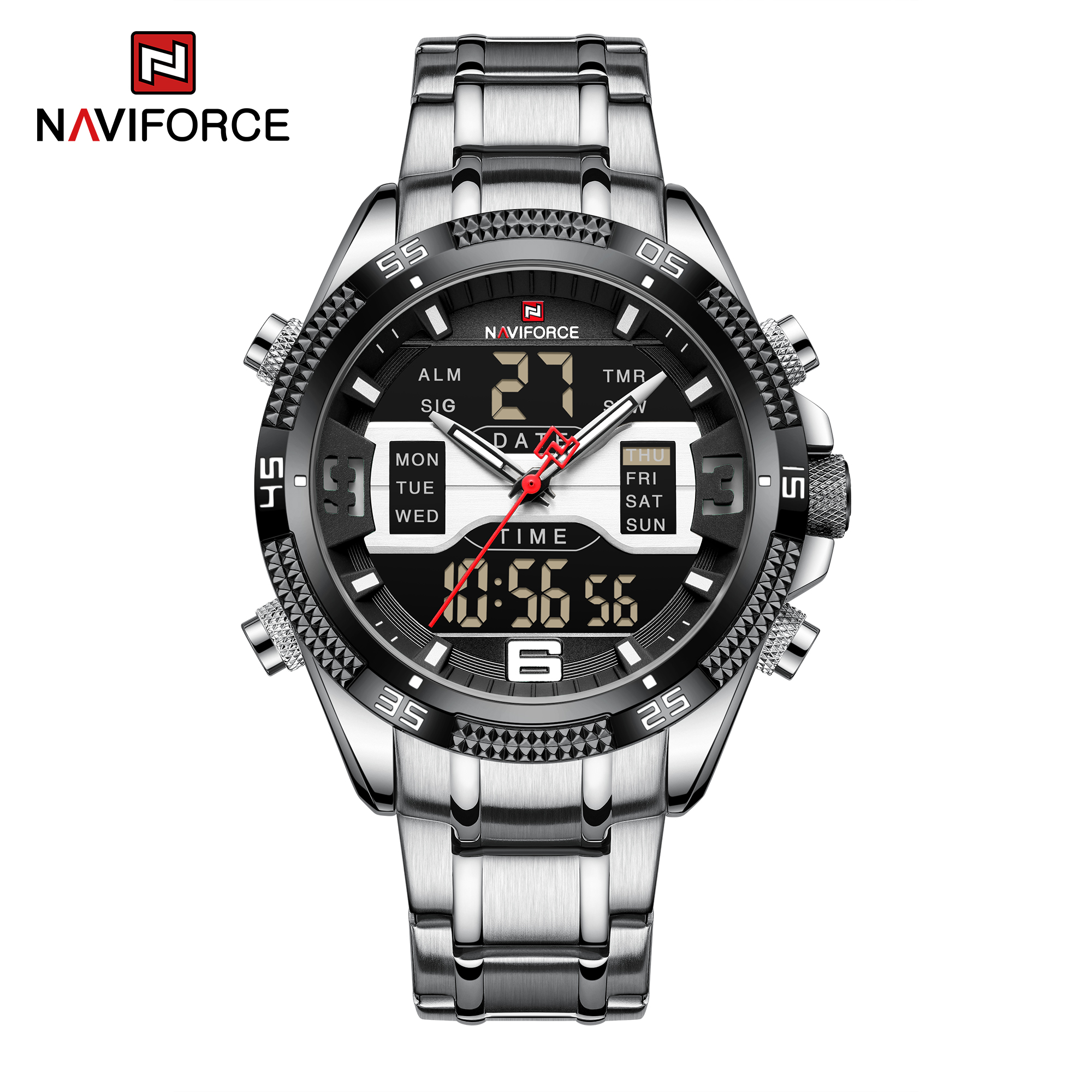 ساعت مچی مردانه نیوی فورس مدل naviforce 9201 نقره ای مشکی