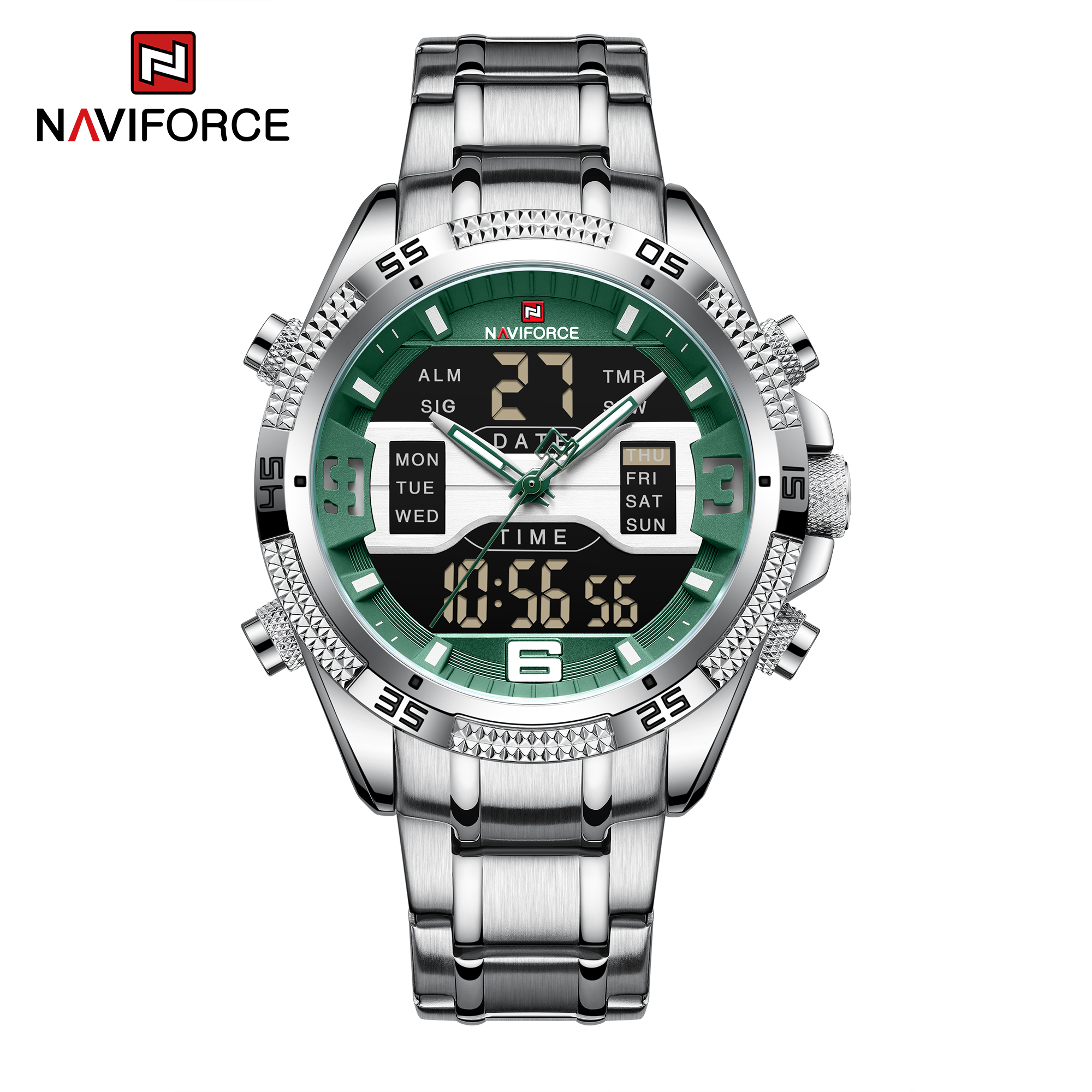 ساعت مچی مردانه نیوی فورس مدل naviforce 9201 نقره ای سبز