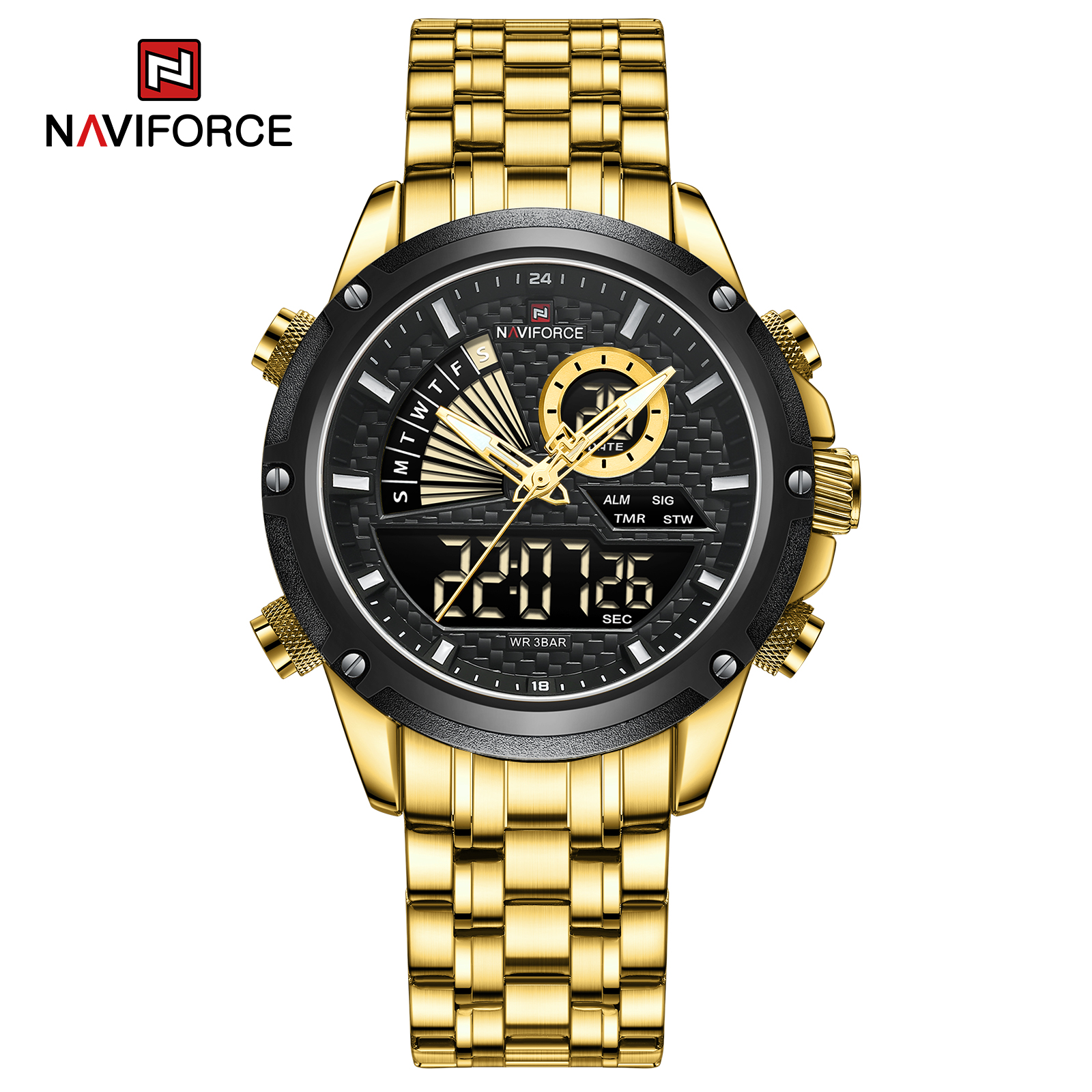 ساعت مچی مردانه نیوی فورس مدل naviforce 9205 طلایی مشکی