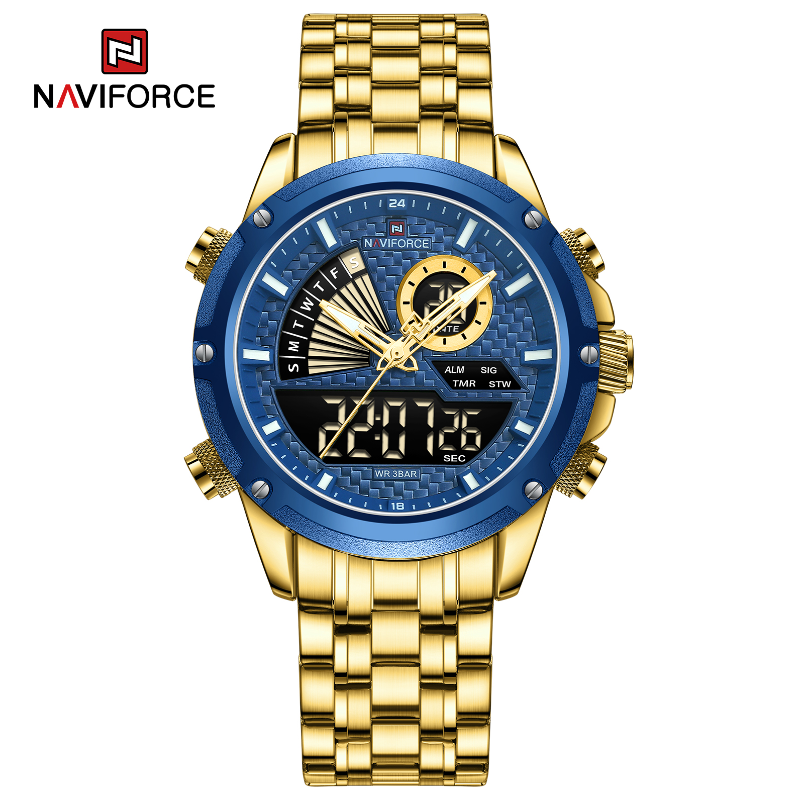 ساعت مچی مردانه نیوی فورس مدل naviforce 9205 طلایی آبی