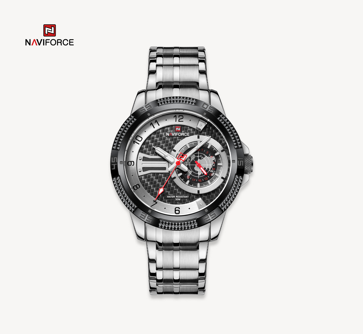ساعت مچی مردانه نیوی فورس مدل naviforce 9206 نقره ای مشکی