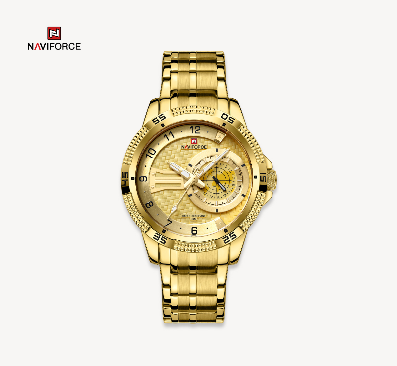 ساعت مچی مردانه نیوی فورس مدل naviforce 9206 طلایی