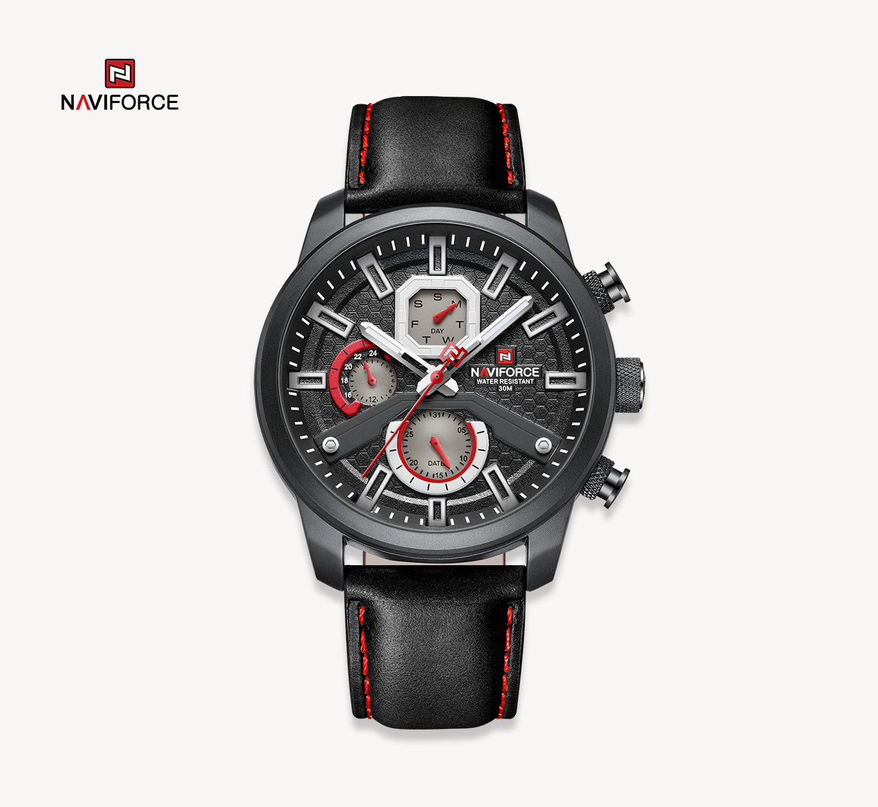 ساعت مچی مردانه نیوی فورس مدل naviforce 9211 چرم تمام مشکی