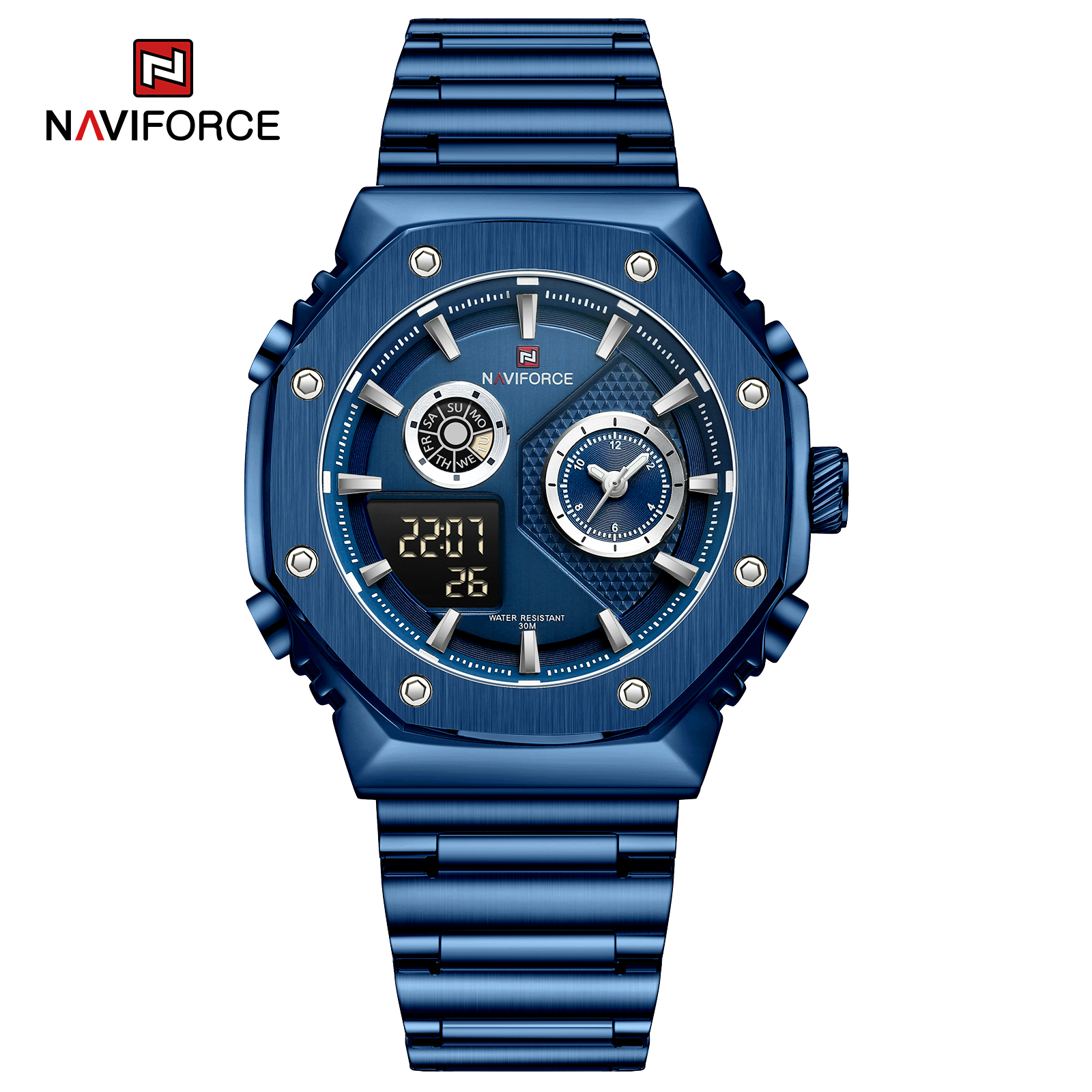ساعت مچی مردانه نیوی فورس مدل naviforce 9216 استیل آبی