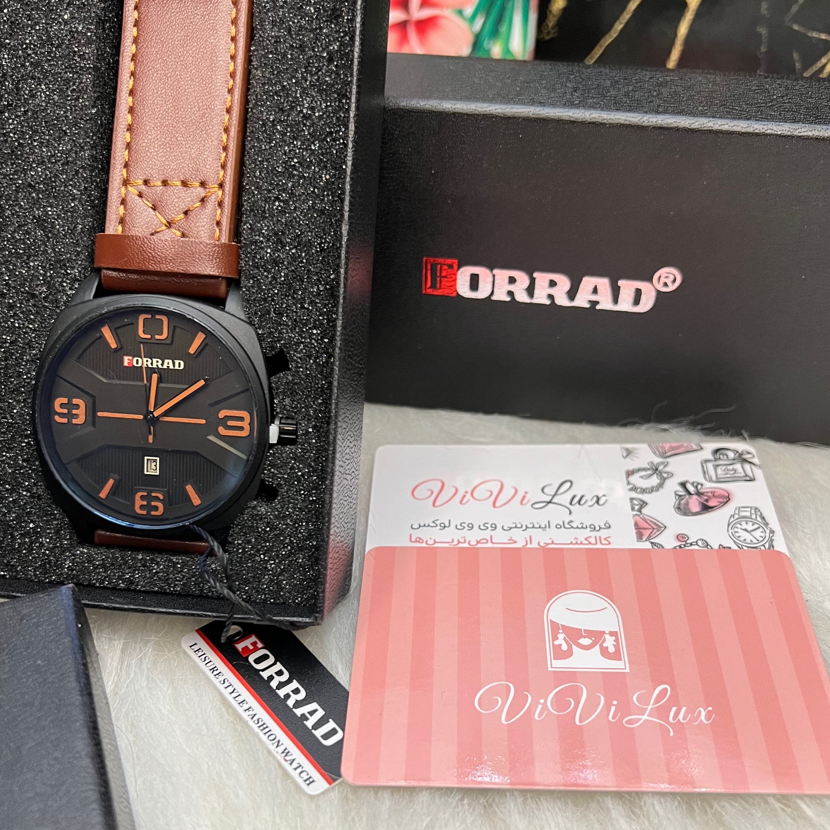 ساعت مردانه چرمی برند فوراد FORRAD با جعبه 12 ماهه موتور