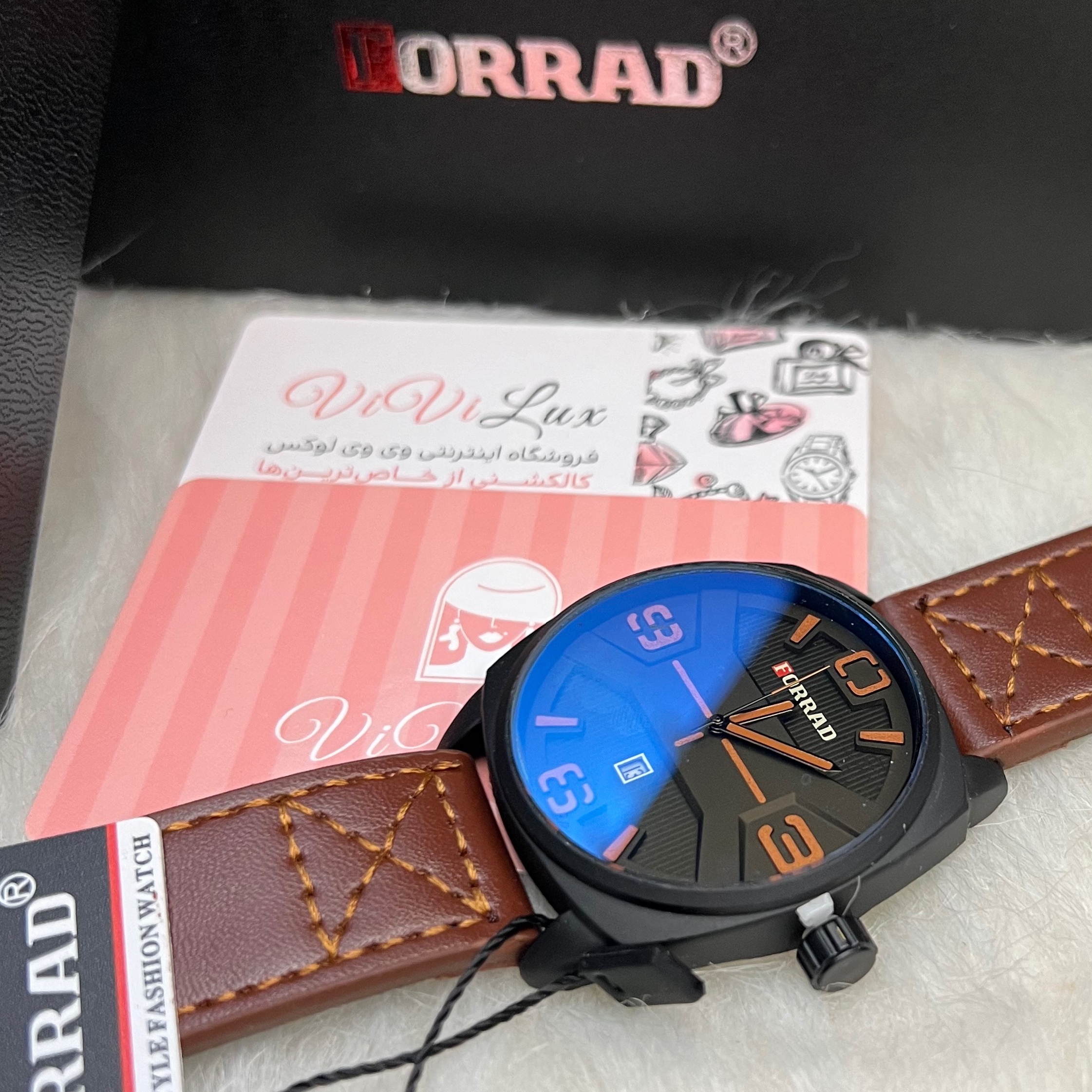 ساعت مردانه چرمی برند فوراد FORRAD با جعبه 12 ماهه موتور